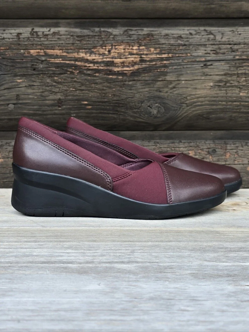 Clarks Suttyn Walk Y2K Office Siren Revival Wine Leather Comfort Wedge 7.5M